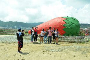 BERRY ATTRACTION. Tourists can’t resist taking have a souvenir of this giant replica of strawberry at La Trinidad, Benguet. The municipality celebrates strawberry festival yearly in the month of March. (March 19, 2017) JOSEPH MANZANO.