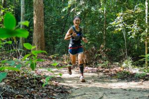 ANOTHER FEATHER IN THE HAT. Sandi Menchi Abahan claimed the women’s 50-kilometer title of the 2017 Sungai Menyala Forest Trail (SMFT) last April 9, 2017 in Hutan Simpan Sungai Menyala, Malaysia to add another hardware to her growing collection. MARK VICTOR PASAGOY, contributed photo.