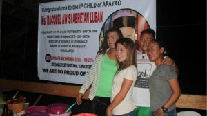 APAYAO’S PRIDE. Friends came to congratulate Racquel Luban (far right) as she clinched 10th place in the March 2017 Licensure Examinations for Teachers (LET) in the Secondary Level. Luban, a licensed pharmacist and an IP (Indigenous People) is a consistent achiever since elementary. By GERRIAHZON S. SEBASTIAN
